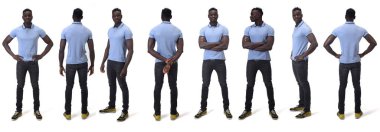 Bir adamın tam portresi, çeşitli pozlar, beyaz arka planda