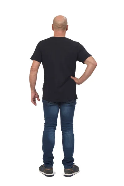 Rear View Bald Man White Background Hand Hip — Stock Photo, Image