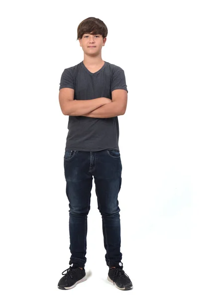 Portrait Teenage Boy White Background Crossed Arms — Stock Photo, Image