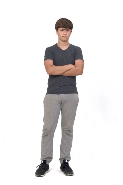 Full Portrait Teenage Boy Dressed Sportswear White Background Front View — Stock Photo, Image