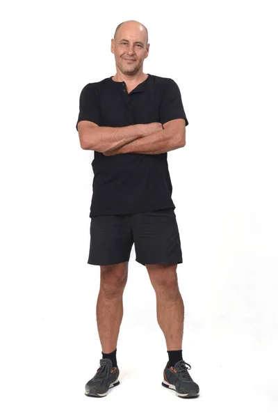 Vista Frontal Homem Vestindo Sportswear Shirt Shorts Fundo Branco Braços — Fotografia de Stock