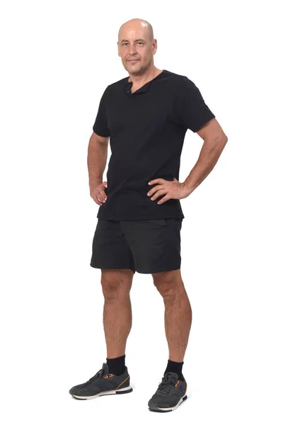 Man Bär Sportkläder Shirt Och Shorts Vit Bakgrund Hand Höft — Stockfoto