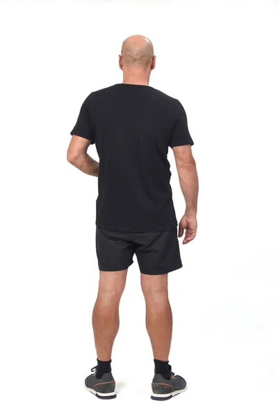 Bakifrån Man Som Bär Sportkläder Shirt Och Shorts Vit Bakgrund — Stockfoto