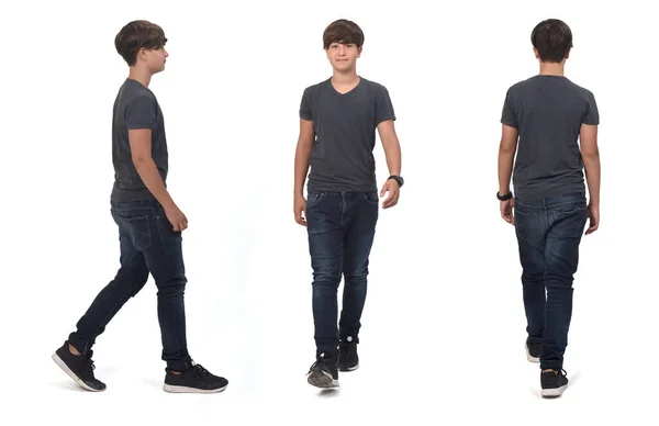 Same Teenager Boy Walking White Front Side Back View — Stock Photo, Image