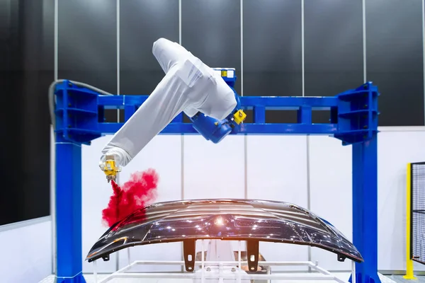 Pulverización Pintura Brazo Robótico Parte Automotriz Concepto Fabricación Alta Tecnología —  Fotos de Stock