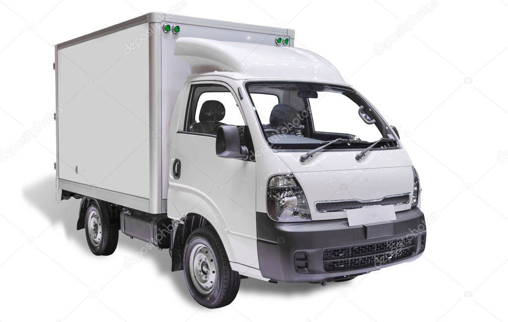 White commercial delivery truck on a ligth background with shadow. (with clipping path)