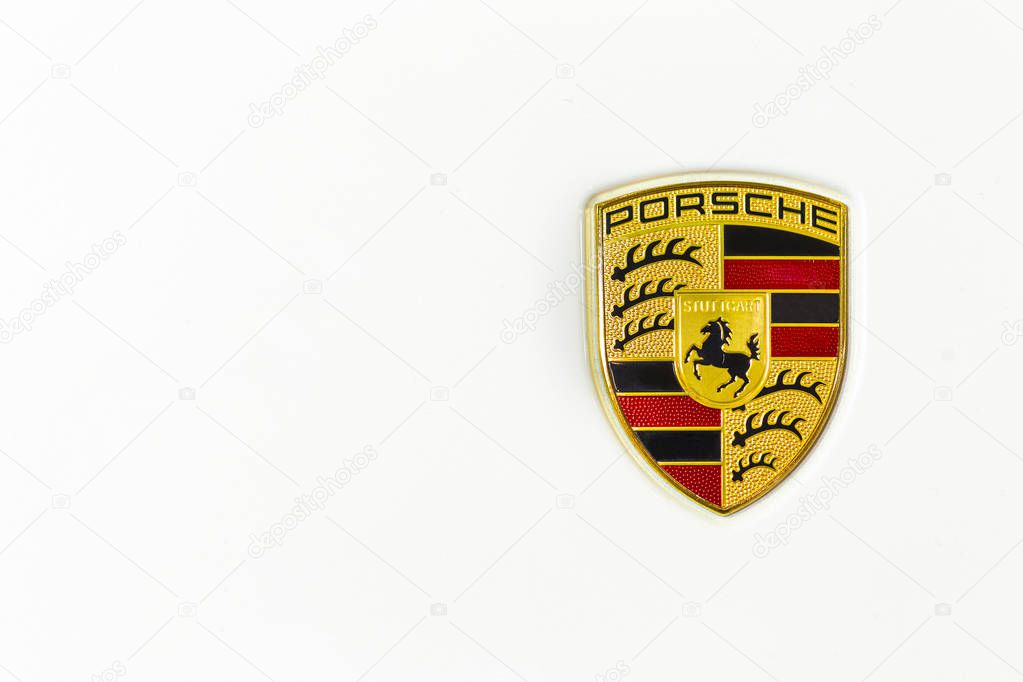 Chonburi, Thailand - August 26, 2017 :Porsche car logo. Ferdinand Porsche founded the company in 1931.