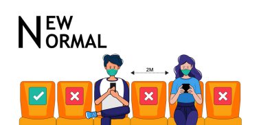 İnsanlar koruyucu maske takıyor ve yüz maskesi takarak CoVID-19 sırasında mekik otobüsü, metro, tren ve gökyüzü trenine sosyal mesafeyi açıyor. Covid-19 salgınından sonra günlük yeni normal davranış tarzı.