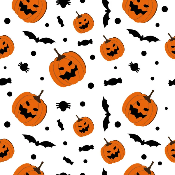   Takva, örümcek, yarasa ve şeker içeren cadılar bayramı arkaplanı. Vektör illüstrasyonu.