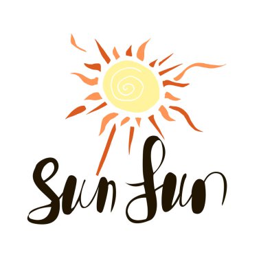 El yazılı ifade güneş eğlenceli. Tropikal arka plan, gün ışığım. Vektör çizim.