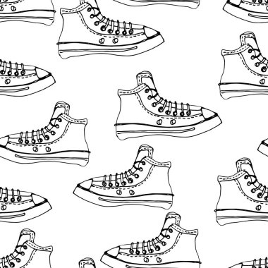 Vektör çocuk ayakkabı ile seamless modeli. Elle çizilmiş arka plan. Spor Ayakkabı.