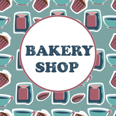 Pastane dükkanı için banner. Pasta maker için araçlar. Vektör çizim. Sorunsuz arka plan.