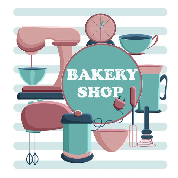 Banner Bakery Shop Tools Pastry Maker Vector Illustration — Stock Vector
