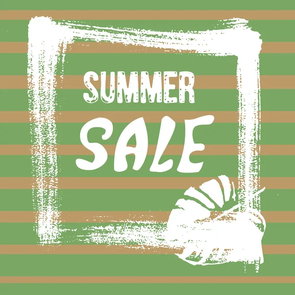 Elle çizilmiş grunge arka plan, palmiye yaprakları, fırça darbeleri ve splatters. El yazılı metin yaz satış, iskonto afiş.