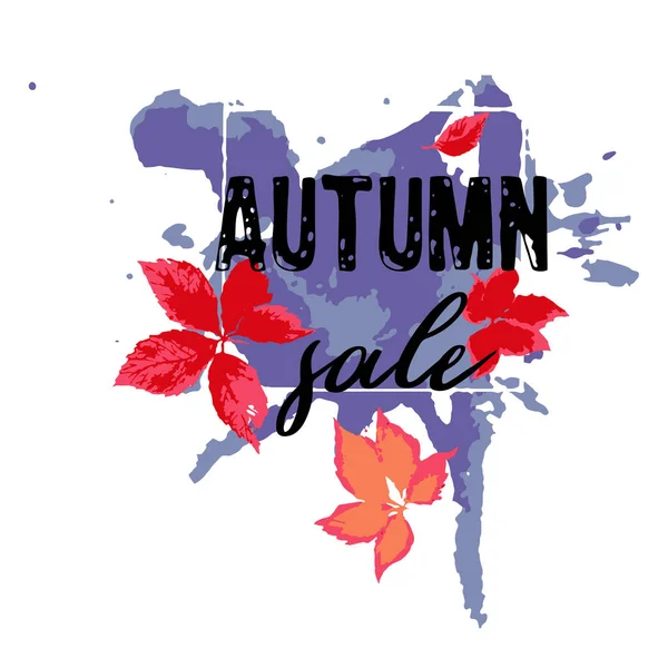 Testo Autunno Vendita Sconto Banners Red Foglie Con Elementi Grunge — Vettoriale Stock