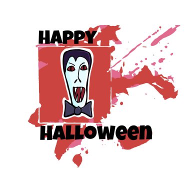 Cadılar Bayramı tebrik kartı. Elle çizilmiş vampir Drakula. Soyut El grunge backgroung noktalar ve açıkları ile boyalı. Metin mutlu Cadılar Bayramı.