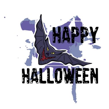 Cadılar Bayramı tebrik kartı. El çekilmiş Siyah yarasa. Soyut El grunge backgroung noktalar ve açıkları ile boyalı. Metin mutlu Cadılar Bayramı.