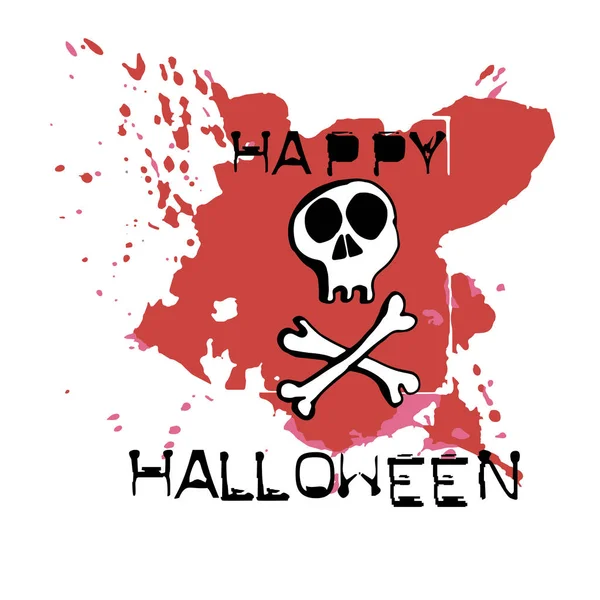 Cadılar Bayramı tebrik kartı. Elle çizilmiş kafatası ve kemikler. Soyut El grunge backgroung noktalar ve açıkları ile boyalı. Metin mutlu Cadılar Bayramı.