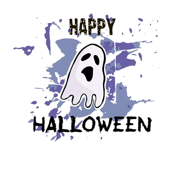 Tarjeta Felicitación Halloween Fantasma Lindo Dibujado Mano Fondo Grunge Abstracto — Vector de stock