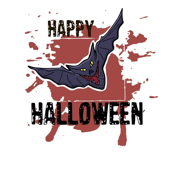 Cadılar Bayramı tebrik kartı. El çekilmiş Siyah yarasa. Soyut El grunge backgroung noktalar ve açıkları ile boyalı. Metin mutlu Cadılar Bayramı.