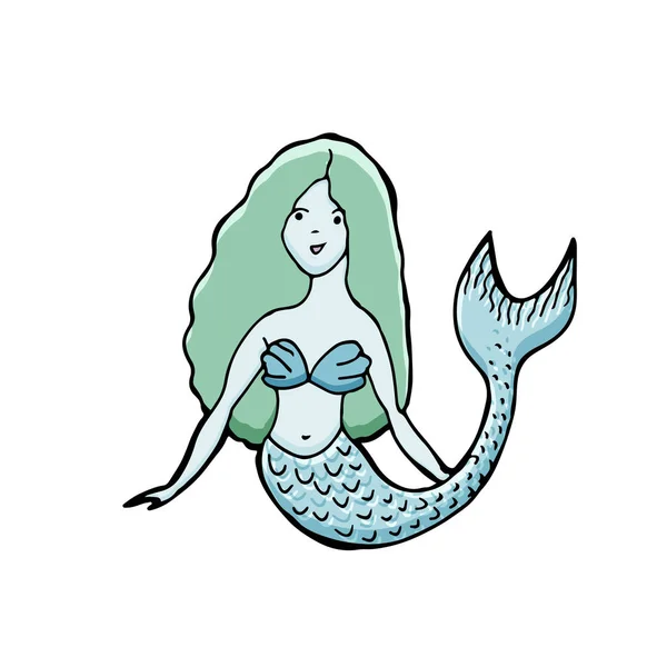 Hand Drawn Mermaid Vector Illustration Text Hello Sea — Stock Vector