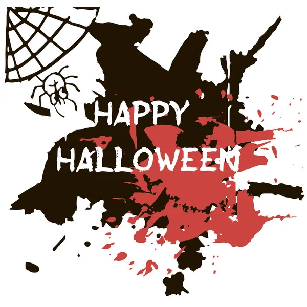 Přání Halloween Abctract Grunge Barví Louže Netopýři Pavouci Text Happy — Stockový vektor