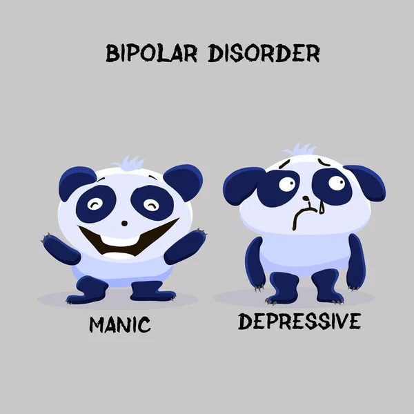 Bipolar double personality mental disorder panda. Mental health problem.  Vector illustration for websites, brochures, magazines. Cartoon, flat. Medicine concept.