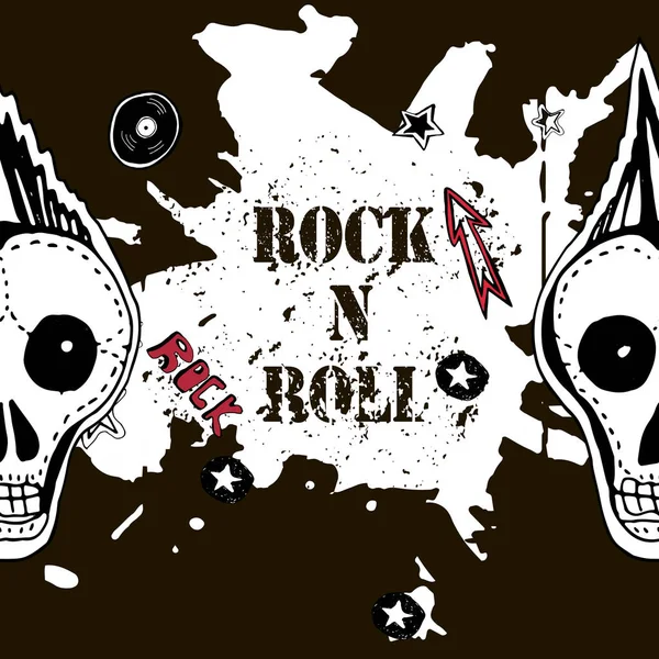 Fundo Textura Grunge Texto Rock Roll Caveira Ossos Punk Rock — Vetor de Stock