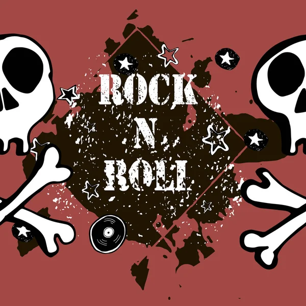 Fundo Textura Grunge Texto Rock Roll Caveira Ossos Ilustração Vetorial — Vetor de Stock