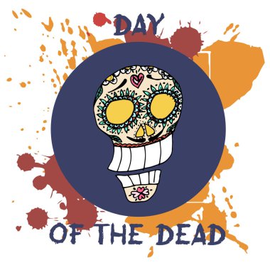 Ölülerin günü. Meksika geleneksel festival Dia de Los Muertos. Beyaz bir arka plan üzerinde çiçek dekorasyonu ile çizilmiş kafatasları el. 