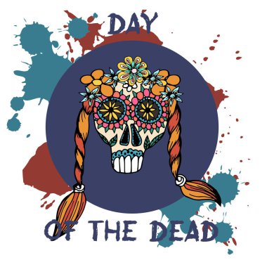 Ölülerin günü. Meksika geleneksel festival Dia de Los Muertos. Beyaz bir arka plan üzerinde çiçek dekorasyonu ile çizilmiş kafatasları el. 