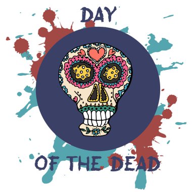 Ölülerin günü. Meksika geleneksel festival Dia de Los Muertos. Beyaz bir arka plan üzerinde çiçek dekorasyonu ile çizilmiş kafatasları el. 