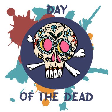 Ölülerin günü. Meksika geleneksel festival Dia de Los Muertos. Beyaz bir arka plan üzerinde çiçek dekorasyonu ile çizilmiş kafatasları el. 