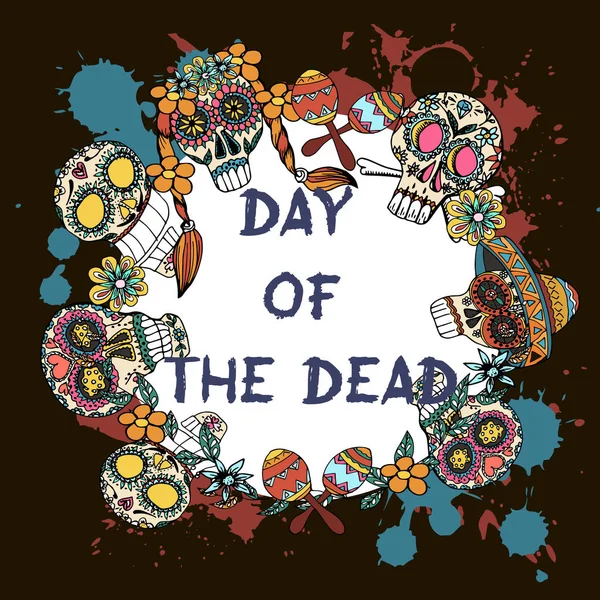 Day Dead Mexikansk Traditionell Festival Dia Los Muertos Hand Dras — Stock vektor