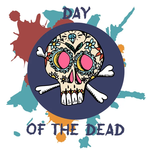 Ölülerin günü. Meksika geleneksel festival Dia de Los Muertos. Beyaz bir arka plan üzerinde çiçek dekorasyonu ile çizilmiş kafatasları el. 