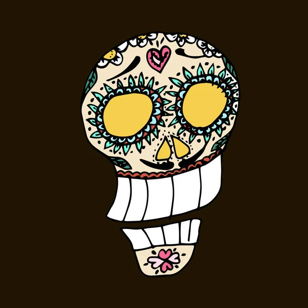 死亡之日 墨西哥传统节日洛杉矶穆埃尔托斯 在黑色背景下手绘的头骨与花卉装饰 — 图库矢量图片