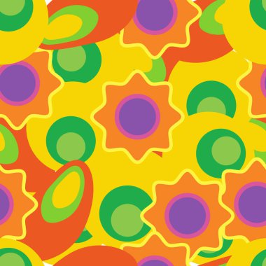 Arka plan 60 x tarzında. Psychedelic seamless modeli. Hippi, esrar yapraklar, çiçekler, Pasifizm sembolü.