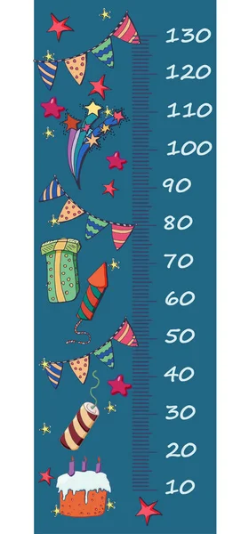 Vektor Höhenmesser Für Kinder Cartoon Tasse Kuchen Geschenkbox Bonbons Party — Stockvektor