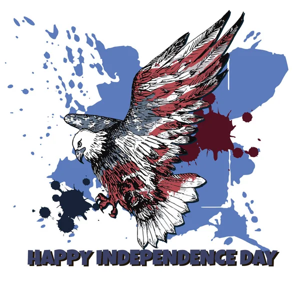 Happy Independence Day Wenskaart Amerikaanse Nationale Feestdag Hand Getekende Illustratie — Stockvector