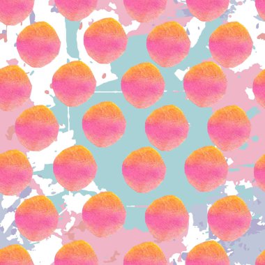 Elle çizilmiş suluboya raster seamless modeli. Parlak renkler beyaz izole noktalar aracılığıyla yapılan. Polka dot. Baskı, tekstil, ambalaj tasarım için uygun.