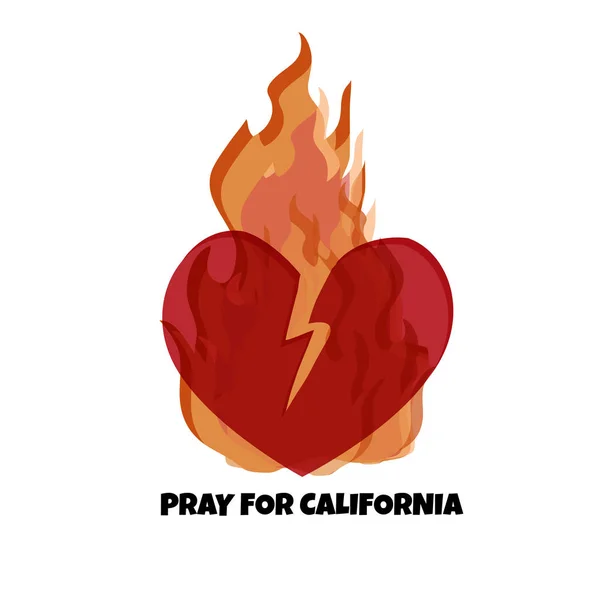 在野火后支持南加州的插图 破碎的心和文本为加州祈祷 — 图库矢量图片