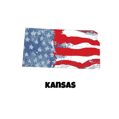 Kansas Eyaleti. Amerika Birleşik Devletleri. Vektör çizim. ABD bayrağı suluboya doku.