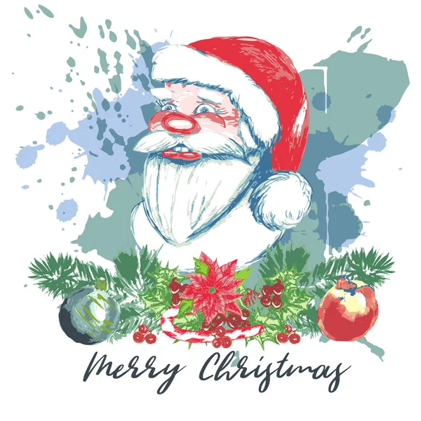 Christmas Greeting Card Portrait Santa Claus White Background — Stock Vector