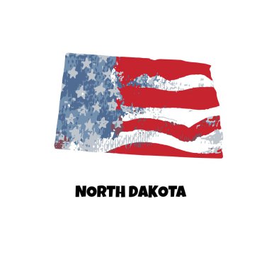 Kuzey Dakota eyalet. Amerika Birleşik Devletleri. Vektör çizim. ABD bayrağı suluboya doku.