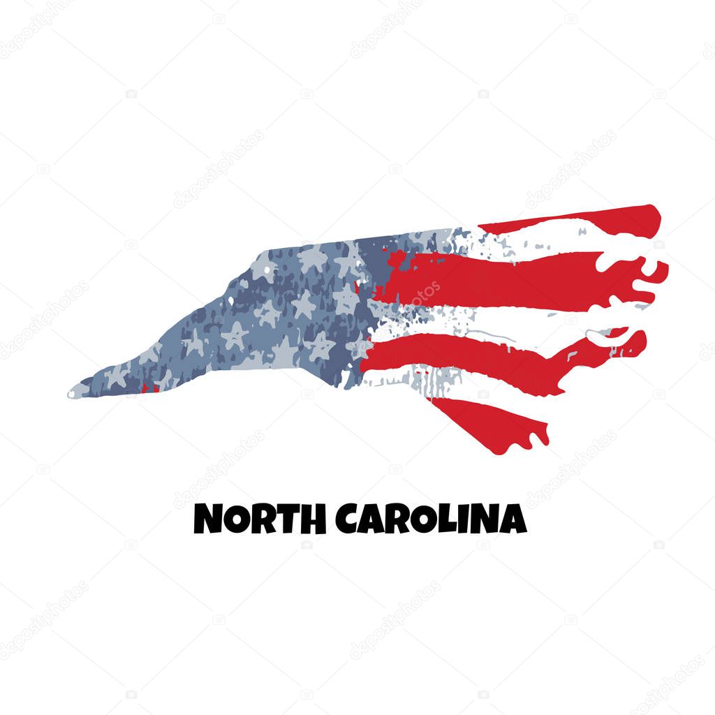 State of North Carolina. United States Of America. Vector illustration. Watercolor texture of USA flag.