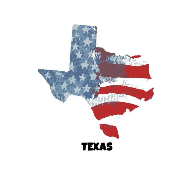 Teksas Eyaleti. Amerika Birleşik Devletleri. Vektör çizim. ABD bayrağı suluboya doku.