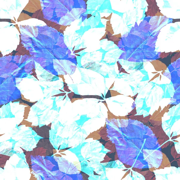 Bright colorful autumn leaves. Seamles pattern. Natural background. Mixed media vintage artwork.