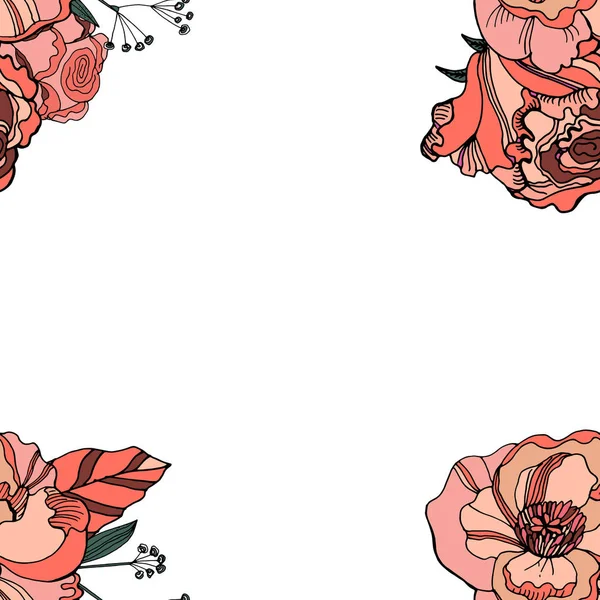 Modèle Sans Couture Ditsy Rose Corail Ranunculus Millefleurs Style Liberty — Image vectorielle