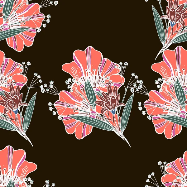 Padrão Floral Com Rosas Coral Ranúnculo Vintage Design Vetorial Ornamentado — Vetor de Stock