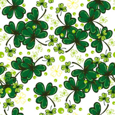 Aziz Patrick günü arka plan. Vektör St. Patrick İrlandalı sembolleri ile seamless modeli ' s yaprak yeşil yonca gibi tatil